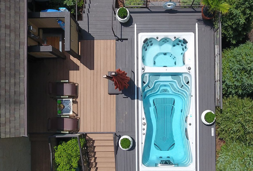 Top down view of a trainer 19 backyard install with a deck